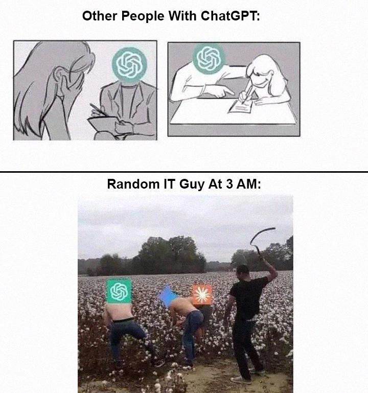 The duality of AI usage meme